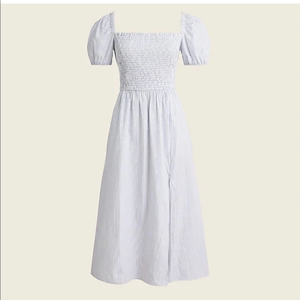 BNWT J. Crew blue stripe shirt sleeve smocked dress